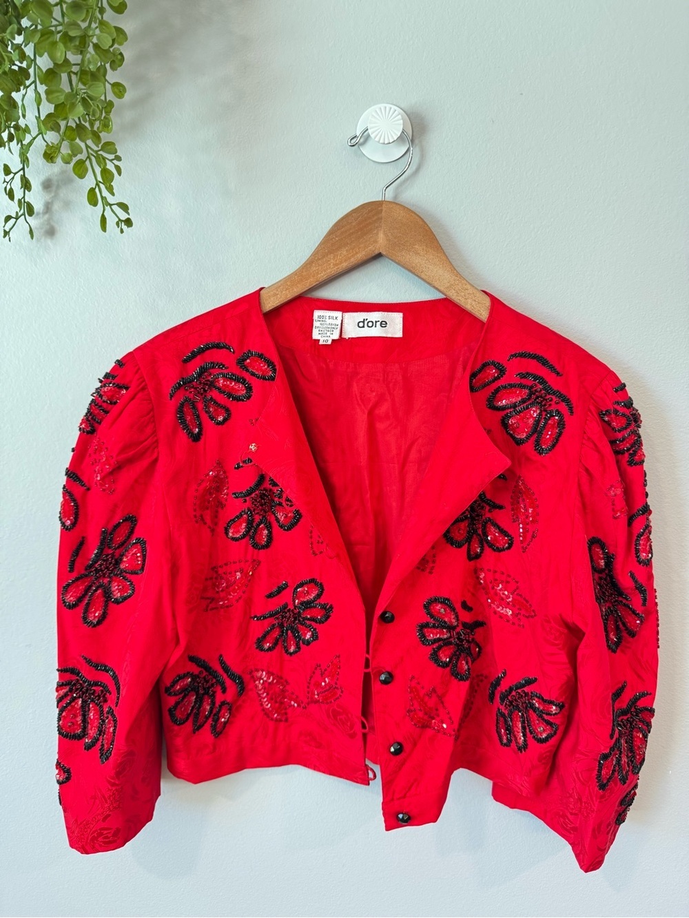 Dôre Red Beaded Floral Cropped Blazer